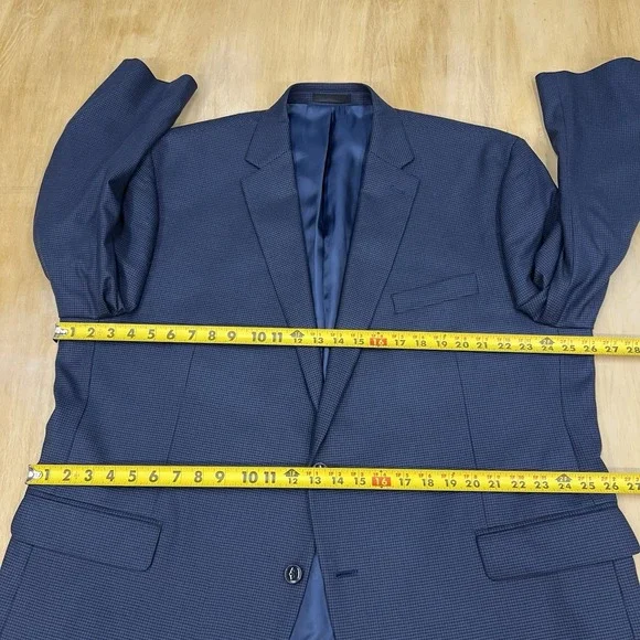 Michael Kors Blazer Jacket Sport Coat Men 50R Polyester Blend Stretch Navy/Brown - Picture 8 of 11